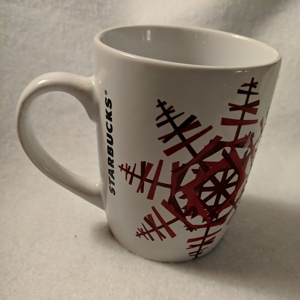 Starbucks Christmas 2012 Coffee Cup Mug White with Large Red Snowflake Design